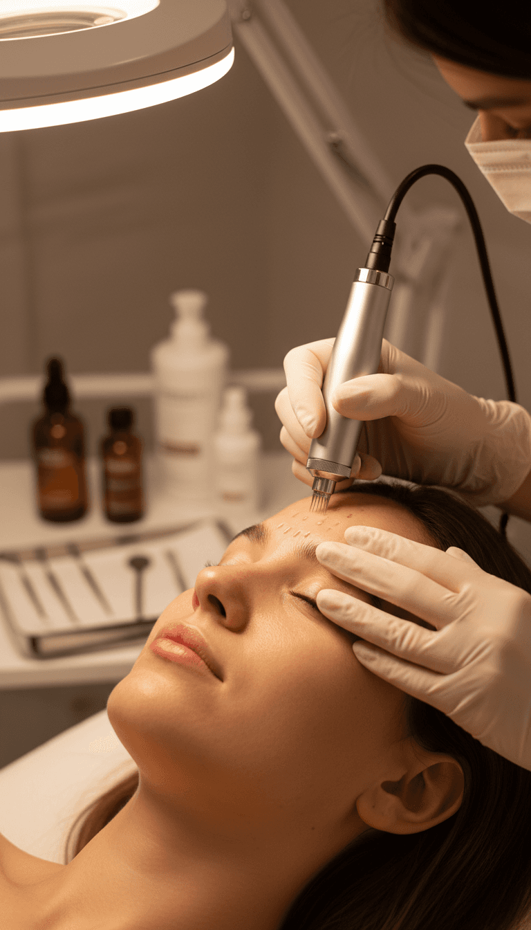 Professional RF microneedling treatment being performed at ESTETYKA