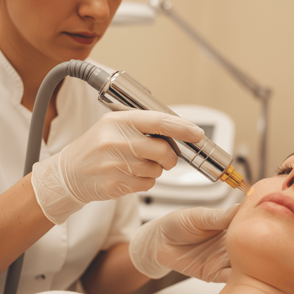 RF microneedling treatment in progress