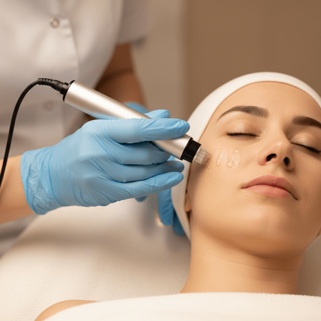 Needle mesotherapy treatment application in progress