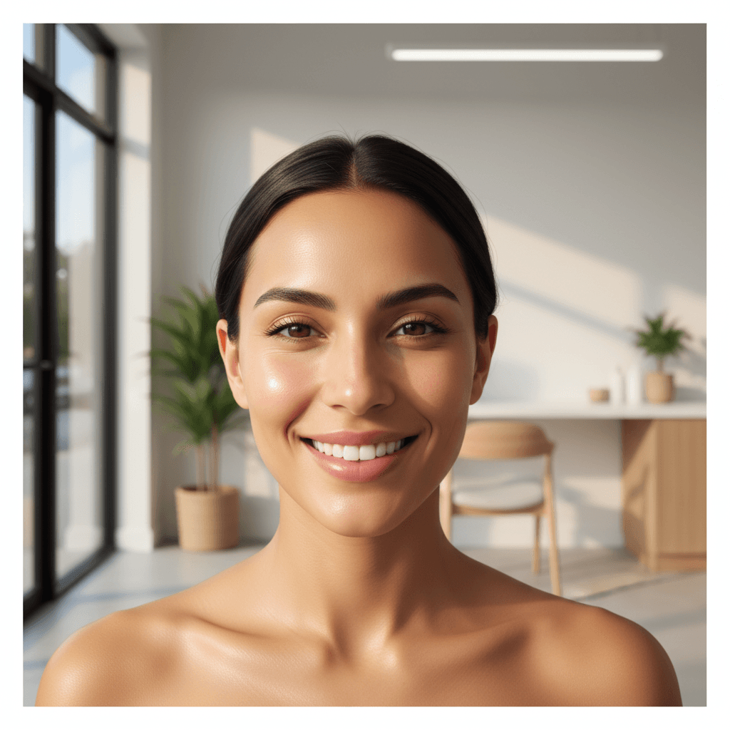 Client showing skin results after chemical peel at ESTETYKA